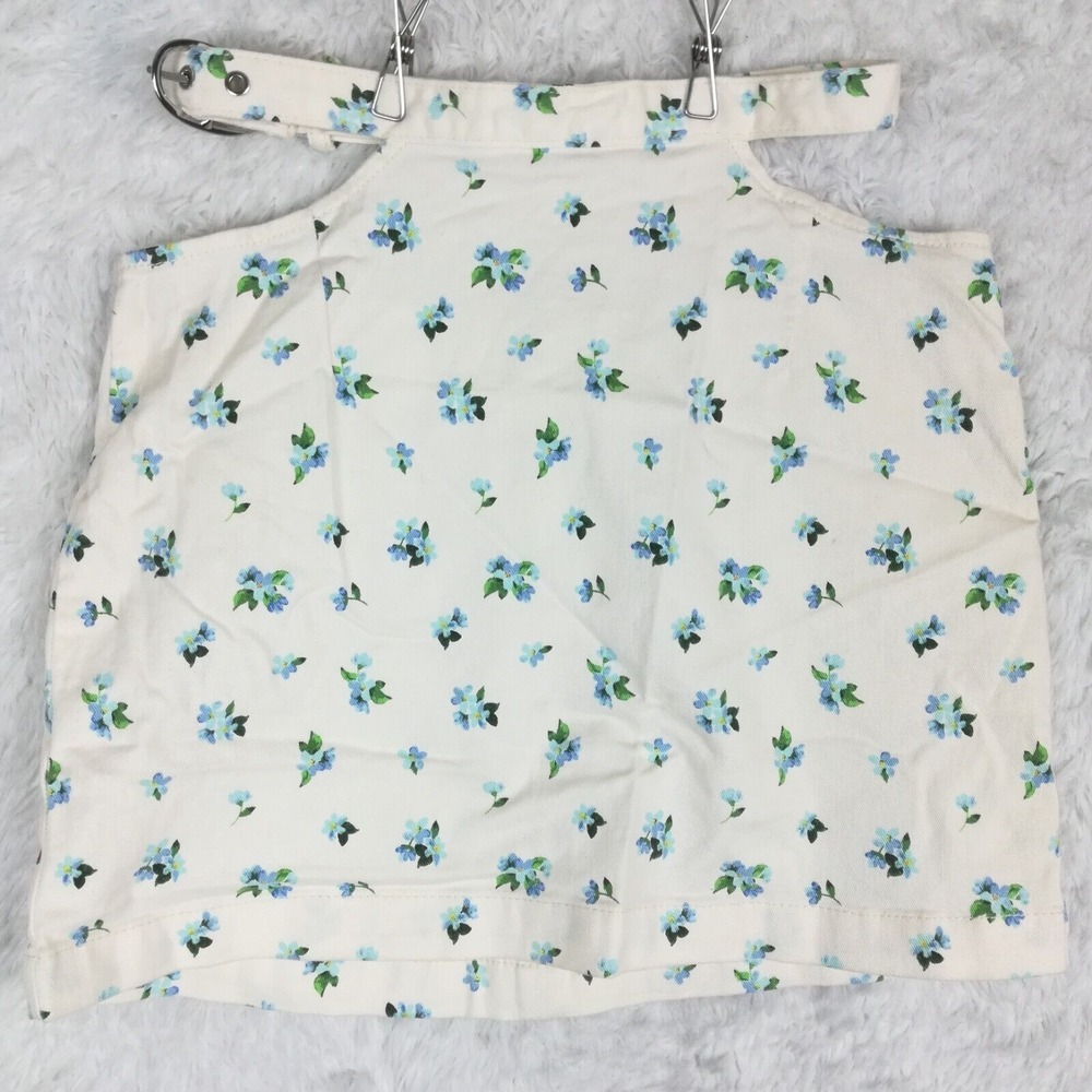 Weworewhat Womens Cut Out Skirt Mini Floral Ivory Watercolor‎ Ditsy Denim S